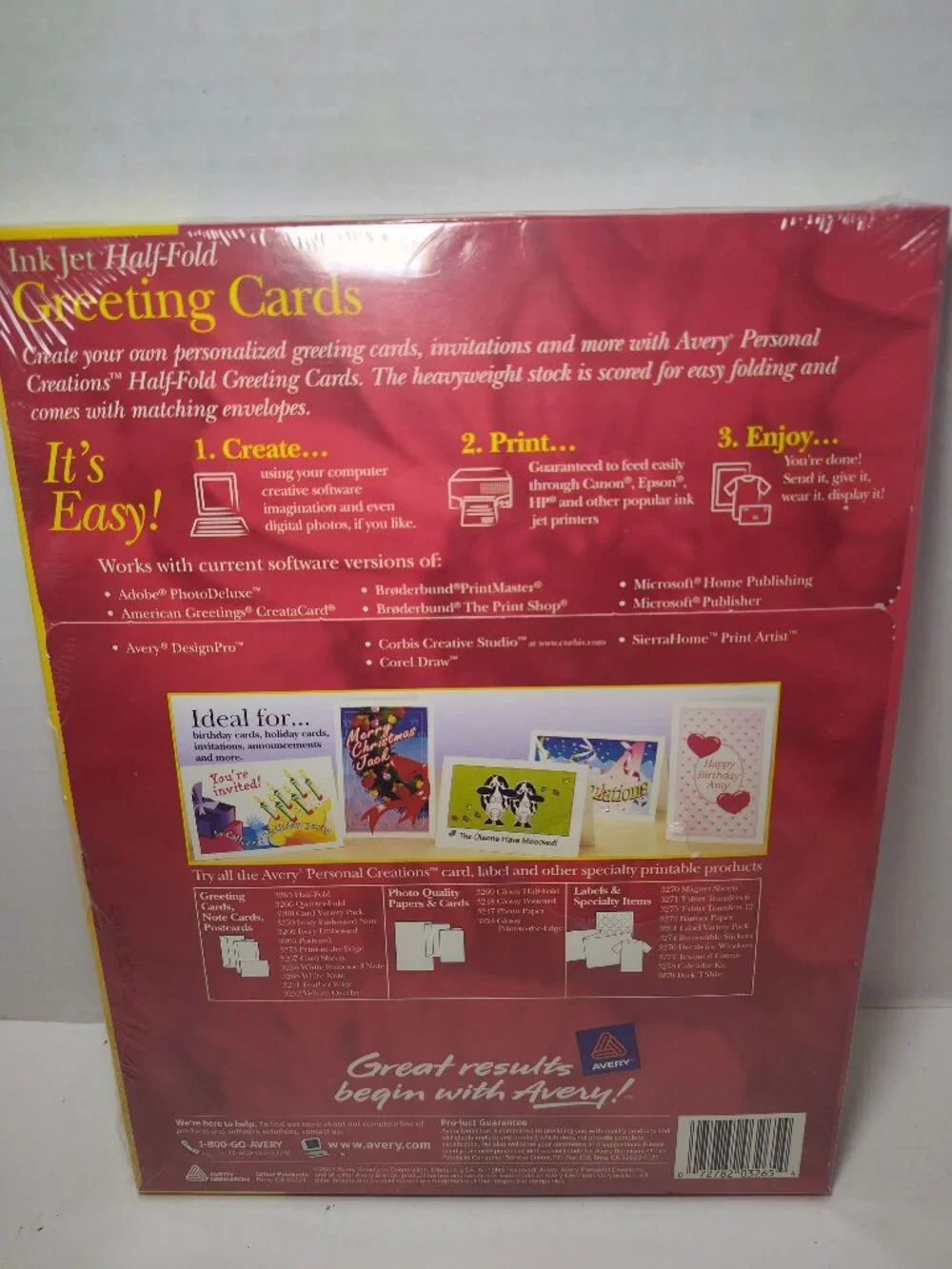 Vintage Avery 3265 Ink Jet Half-Fold Greeting Cards 20 Cards Envelopes NEW